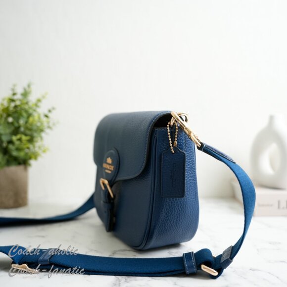 NWT Coach CP107 Amelia Saddle Bag Shoulder Bag Crossbody in Gold/Deep Blue - Picture 4 of 11